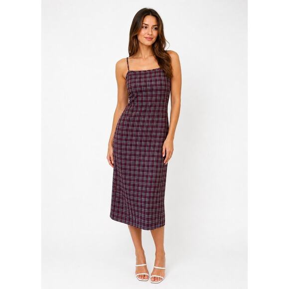Pretty Damage Dresses & Skirts - Pretty Damage Plaid Midi Dress Size M NWT Burgundy Grunge 90s Slip Dress